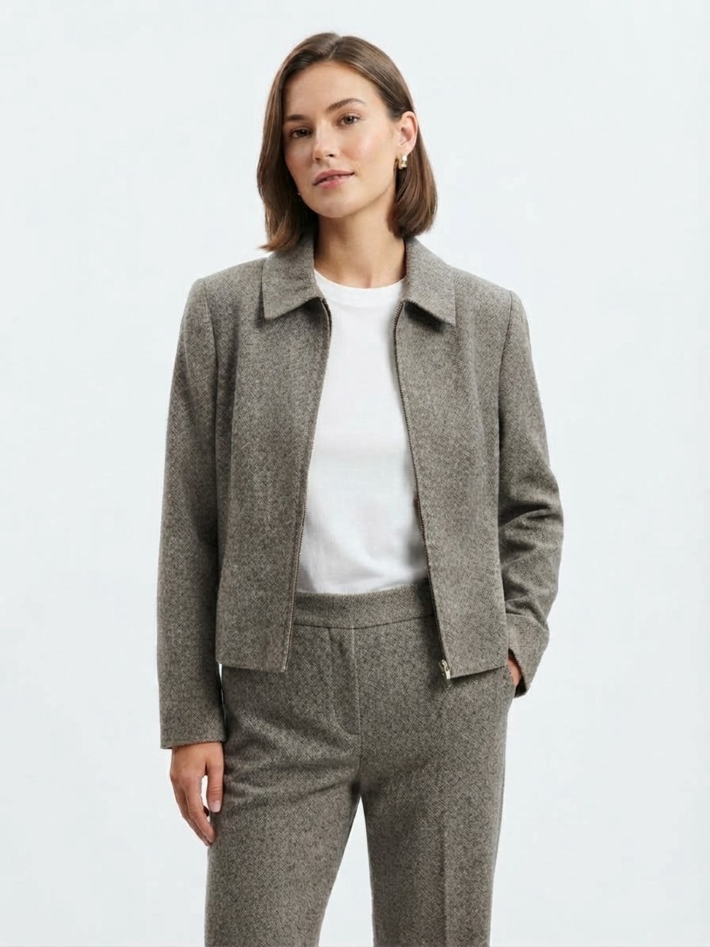 Vintage Handcrafted Louben Montreal Grey Houndstooth Pant Suit Set Size 10